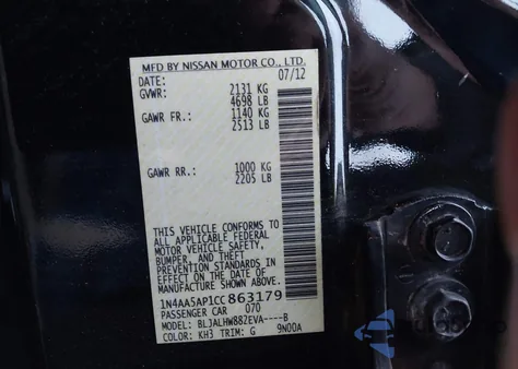 2012 Nissan Maxima 3.5 Sv z USA, uszkodzony, nr VIN 1N4AA5AP1CC863179